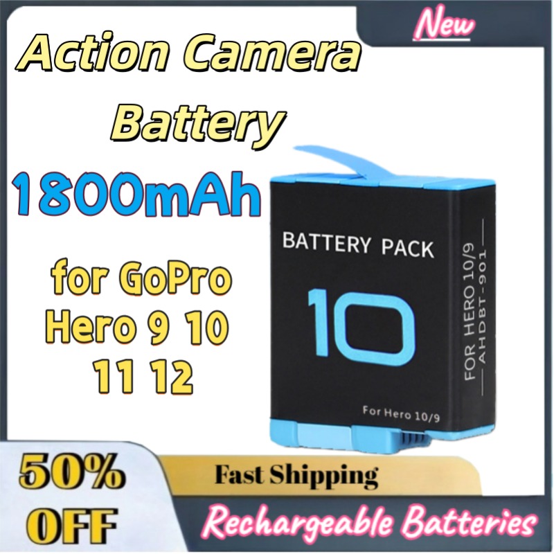 Gopro Action Camera Hero 11 Black - Batterie de remplacement 1800 mAh avec
